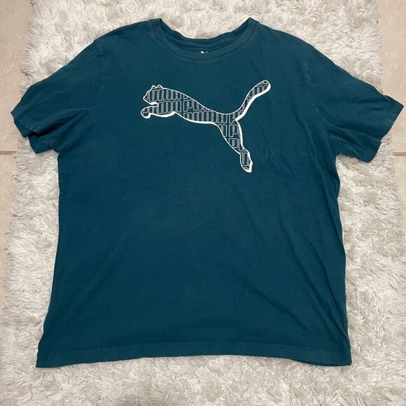 PUMA Mens XLarge Teal Short Sleeve Logo Graphic Print Shirt - Picture 1 of 5